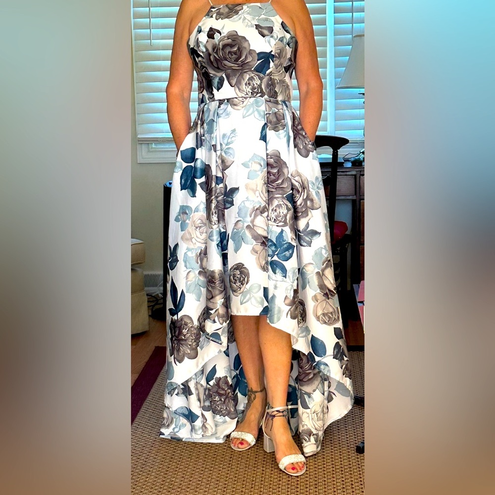 Betsy & Adam gorgeous floral gown size 12. High low